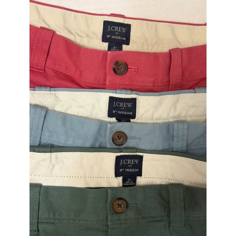 Lot 3 J.Crew Mens 9 Inch Inseam Stretch Chino Shorts Size 31 Pink/Blue/Green